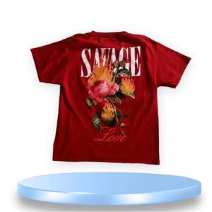 Popular Poison T- shirt Red Savage Logo With Roses love  Young Size M top